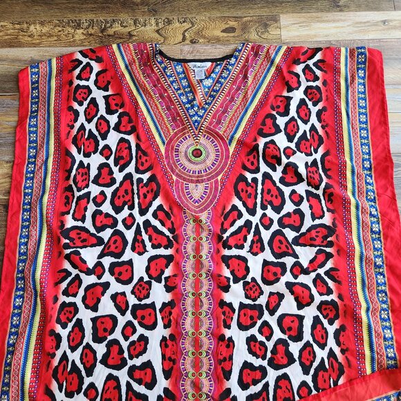 WINLAR Tribal Boho Satin Maxi Kaftan MuuMuu Dress Polyester Multicolor - Picture 6 of 8